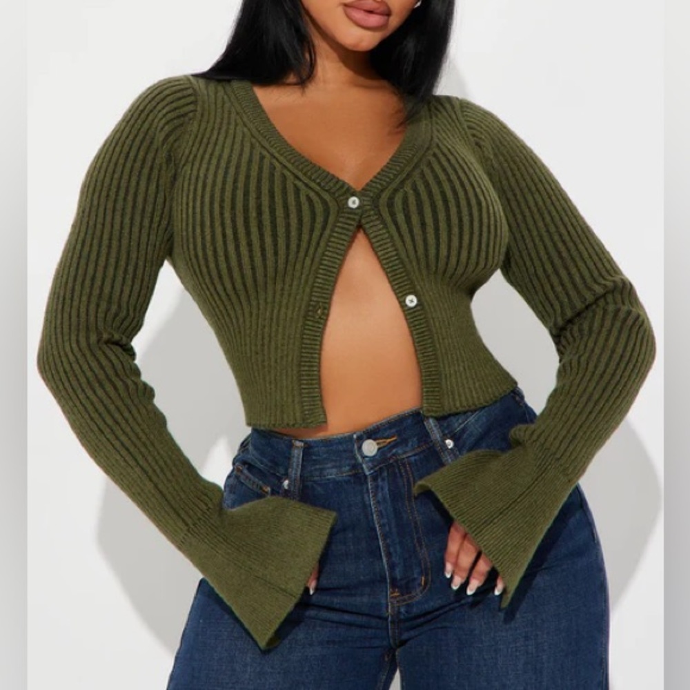 Olive Green Ribbed Cardigan